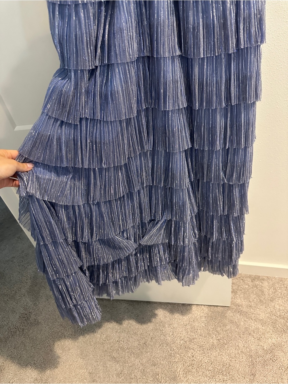 Gianni Bini Grace Metallic Plisse Sweetheart Neck cut-out tiered dress - Picture 7 of 8